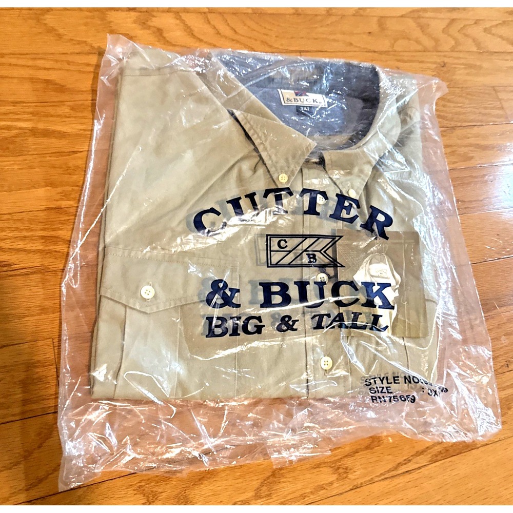 NEW VTG Cutter & Buck Button-Up Shirt Men's 3XLT Khaki Beige L/S
